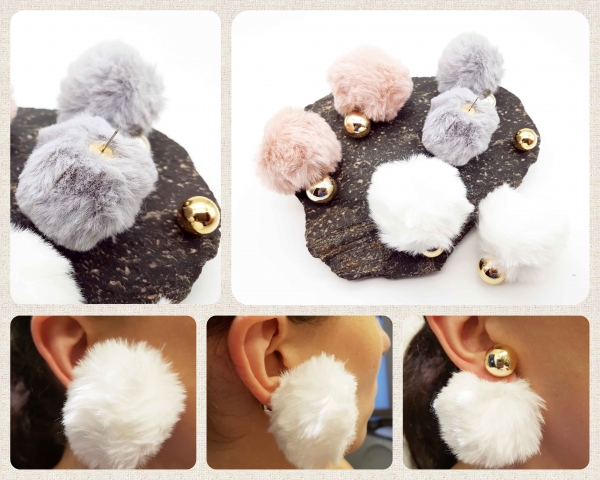 Flauschige Doppelkugel-Ohrstecker